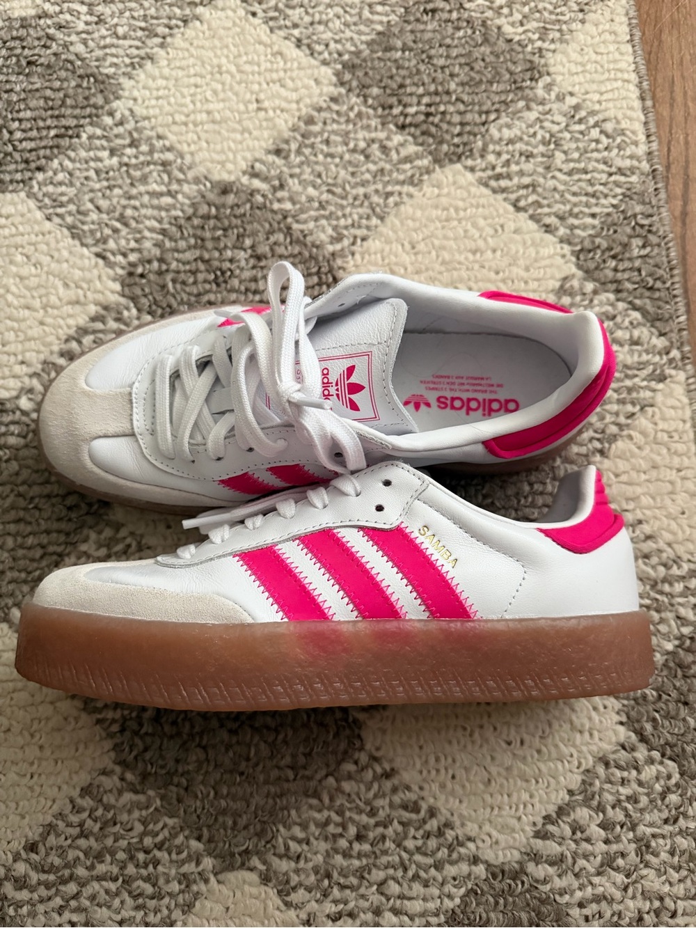 adidas Kids Samba Sneakers in White and Hot Pink with Gum Sole